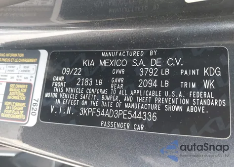 2023 Kia Forte Gt-Line из США, поврежденный, VIN 3KPF54AD3PE544336